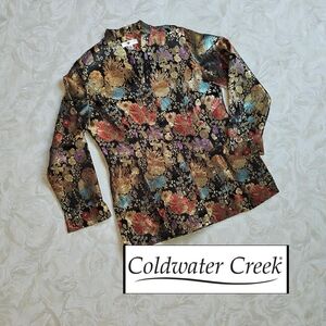 COLDWATER CREEK Floral Shimmer Gold Embroidered Brocade Jacket Blazer